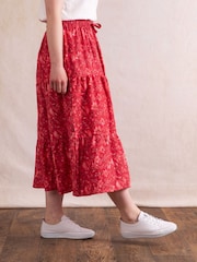 Lakeland Clothing Red 100% Cotton Leanne Floral Print Midi Skirt - Image 2 of 6