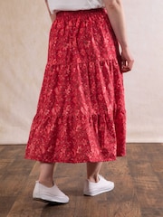 Lakeland Clothing Red 100% Cotton Leanne Floral Print Midi Skirt - Image 4 of 6