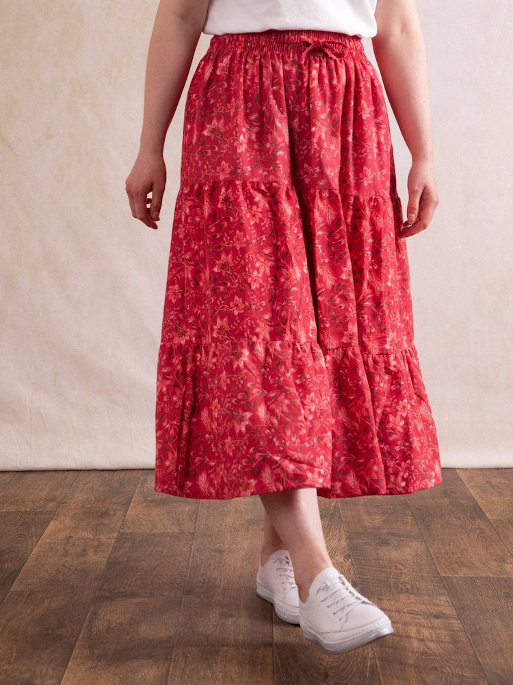 Lakeland Clothing Red 100% Cotton Leanne Floral Print Midi Skirt - Image 6 of 6