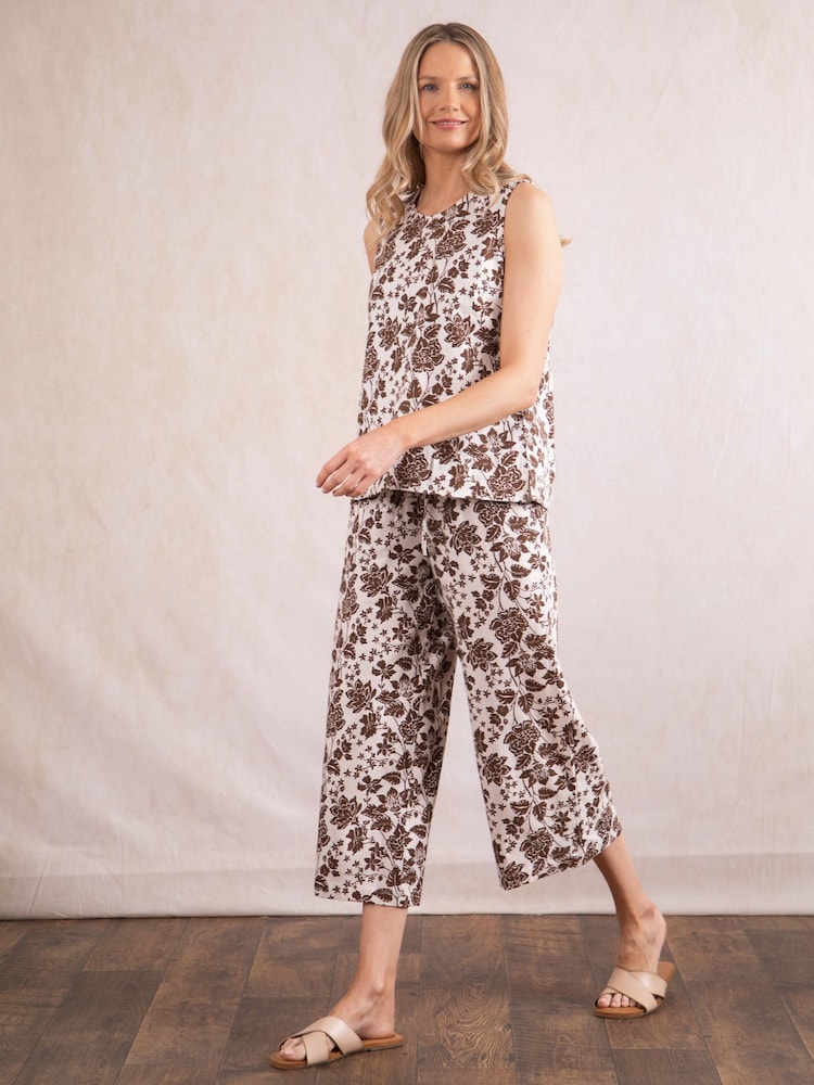 Lakeland Clothing Maxine Linen Blend Culotte Brown Trousers - Image 6 of 6