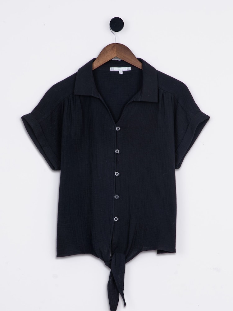Lakeland Clothing Verity Tie Front Black Blouse - Imagen 1 de 6