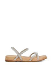 Dune London Silver Levia Diamonte Upper Strap Sandals - Image 1 of 5