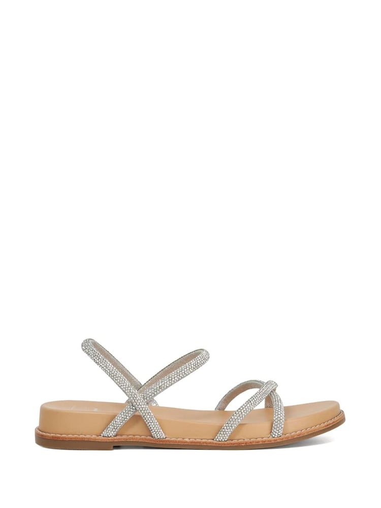 Dune London Silver Levia Diamonte Upper Strap Sandals - Image 1 of 5