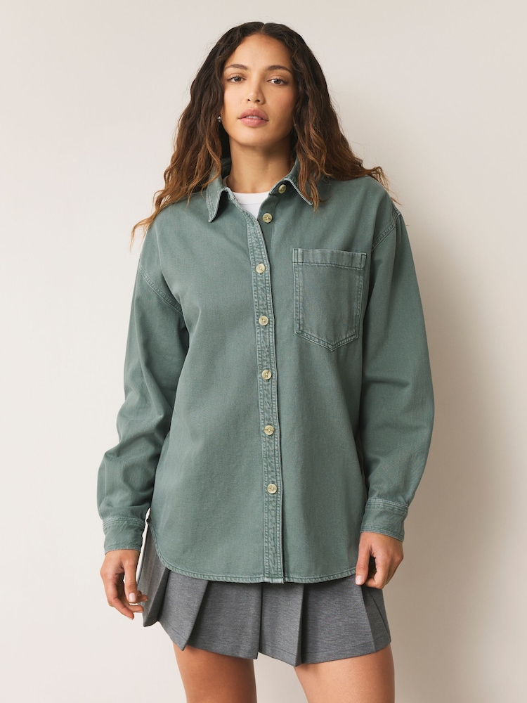 Green Oversize Denim Shirt - Image 1 of 8 Green Oversize Denim Shirt - Image 1 of 8