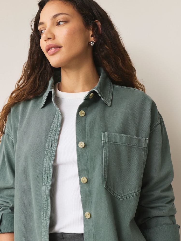 Green Oversize Denim Shirt - Image 2 of 8 Green Oversize Denim Shirt - Image 2 of 8