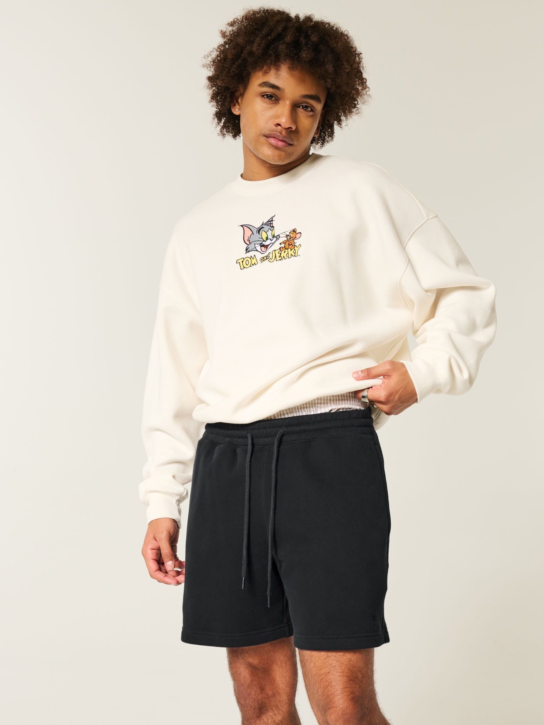 Buy Hollister Mid Thigh Loose Fleece Black Shorts from Next USA