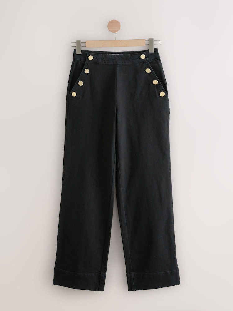 Black Gold Button Front Wide Leg Jeans - Image 1 of 3
