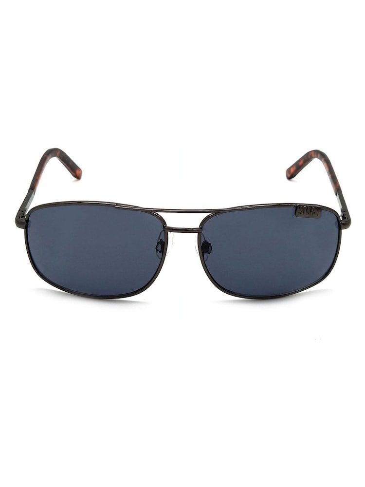Storm Grey Metal Oblong Aviator Sunglasses - Image 1 of 2