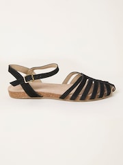 FatFace Posy Black Leather Dainty Fisherman Sandal - Image 1 of 3