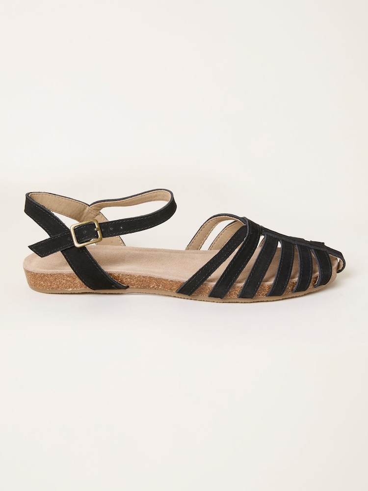 FatFace Posy Black Leather Dainty Fisherman Sandal - Image 1 of 3