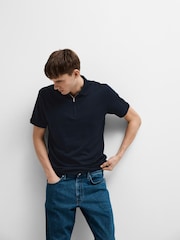 Selected Homme Blue Quarter Zip Short Sleeve Polo Shirt - Image 4 of 4