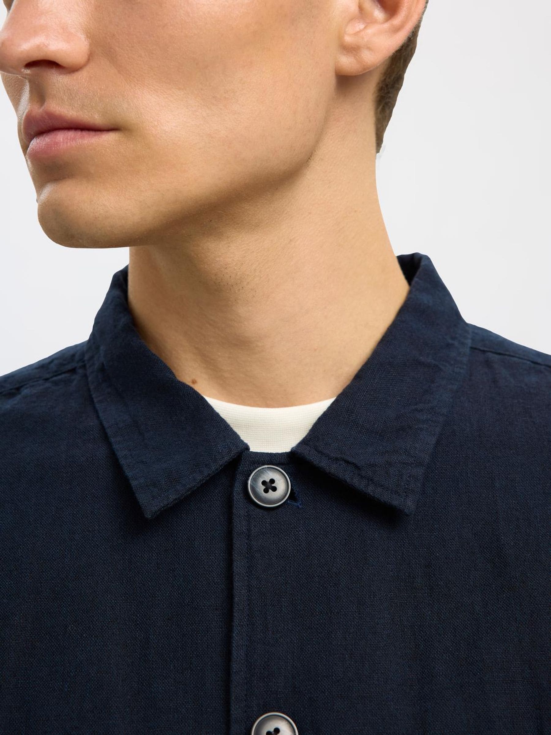 Buy Selected Homme Blue Long Sleeve Overshirt With Linen from Next
