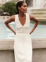 Reiss Ivory Lou Craft-Stitch Knitted Midi Dress - Image 1 of 6