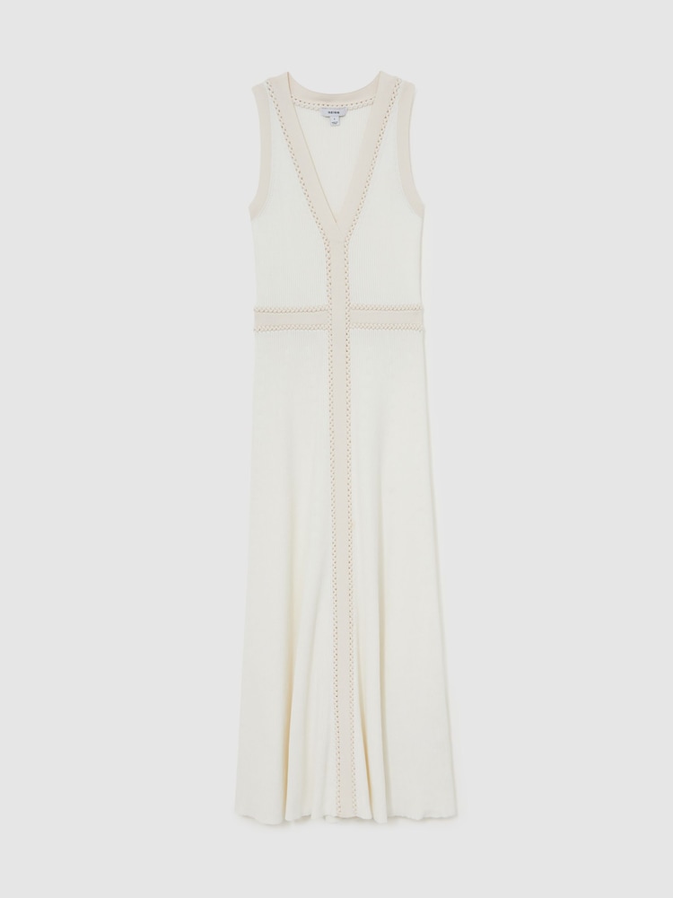 Reiss Ivory Lou Craft-Stitch Knitted Midi Dress - Image 2 of 6