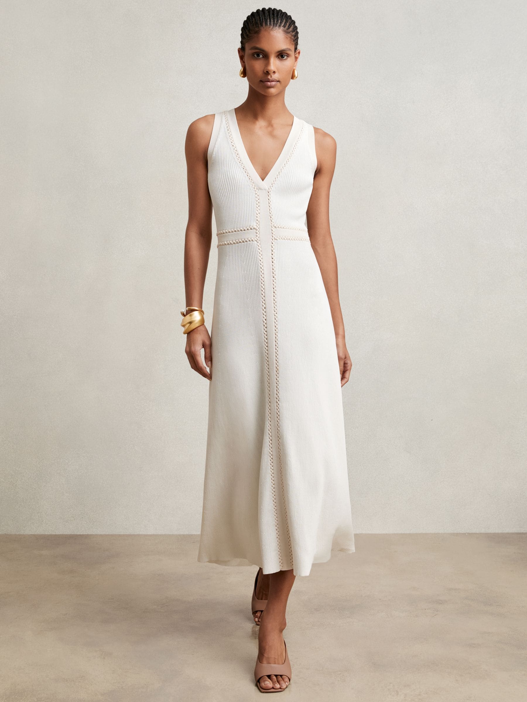 Buy Reiss Ivory Lou Craft-Stitch Knitted Midi Dress from Next USA