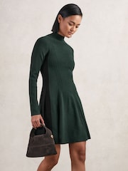 Reiss Green/Black Zadie Knitted Contrast-Panel Skater Dress - Image 1 of 7