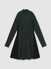 Reiss Green/Black Zadie Knitted Contrast-Panel Skater Dress - Image 2 of 7