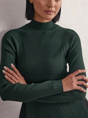 Reiss Green/Black Zadie Knitted Contrast-Panel Skater Dress - Image 3 of 7