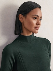Reiss Green/Black Zadie Knitted Contrast-Panel Skater Dress - Image 6 of 7