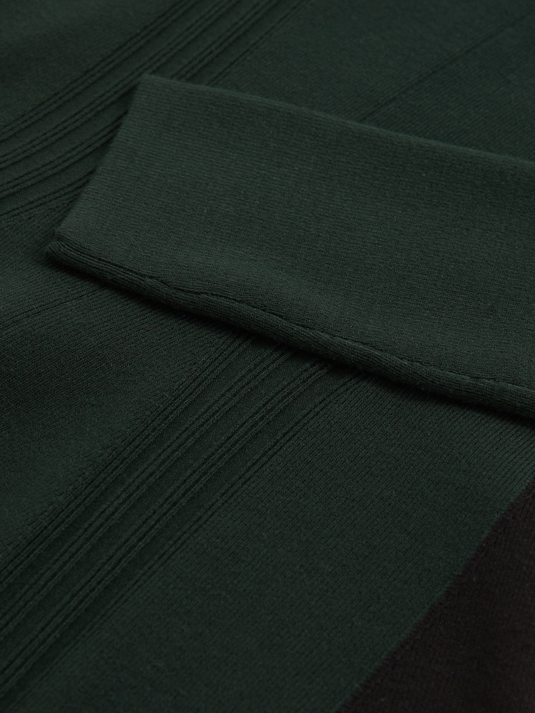 Reiss Green/Black Zadie Knitted Contrast-Panel Skater Dress - Image 7 of 7