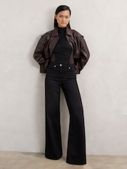 Reiss Black/Chocolate Brown Jessie Stretch-Lyocell Panel Ruched Bodysuit - Image 4 of 6