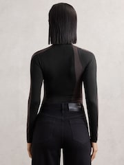 Reiss Black/Chocolate Brown Jessie Stretch-Lyocell Panel Ruched Bodysuit - Image 5 of 6