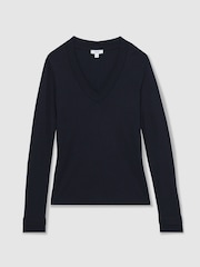 Reiss Navy Brady Jersey V-Neck Top - Image 2 of 5