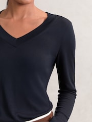 Reiss Navy Brady Jersey V-Neck Top - Image 3 of 5