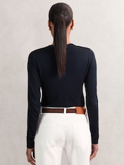 Reiss Navy Brady Jersey V-Neck Top - Image 4 of 5