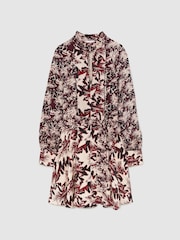 Reiss Burgundy/Cream Lora Printed Tie-Waist Flippy Mini Dress - Image 2 of 7