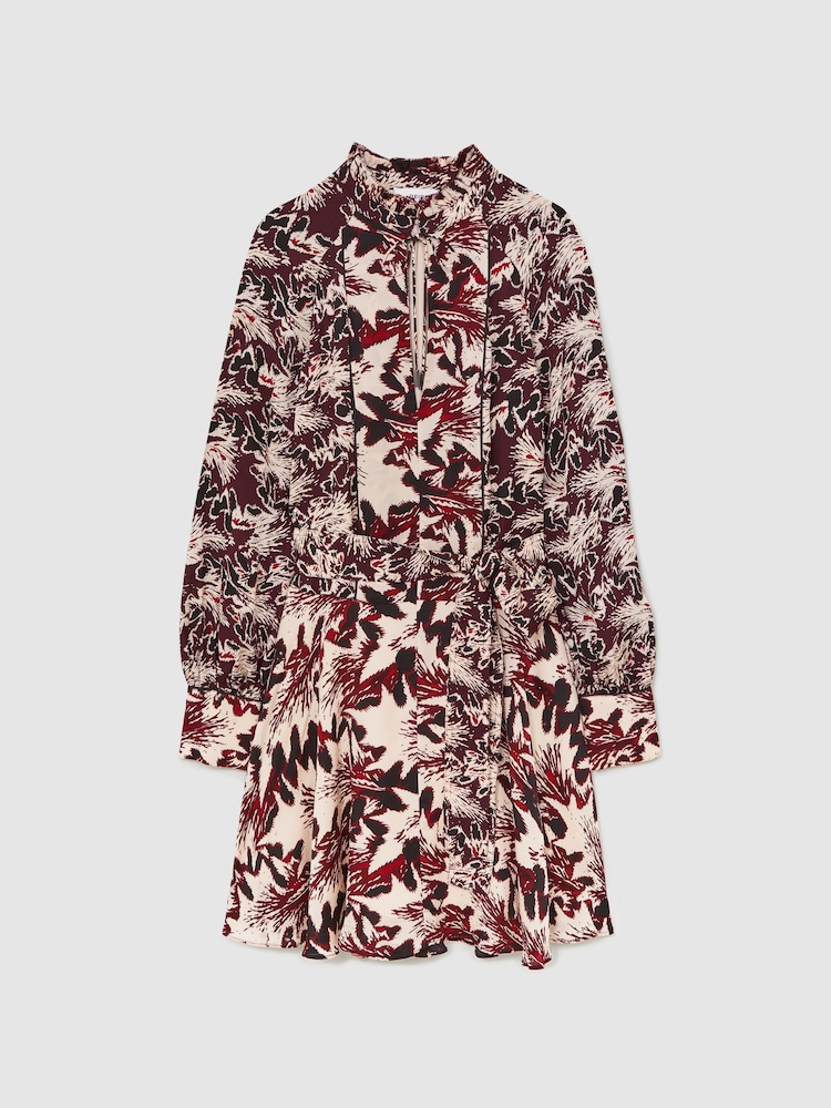 Reiss Burgundy/Cream Lora Printed Tie-Waist Flippy Mini Dress - Image 2 of 7 Reiss Burgundy/Cream Lora Printed Tie-Waist Flippy Mini Dress - Image 2 of 7