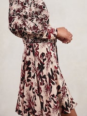 Reiss Burgundy/Cream Lora Printed Tie-Waist Flippy Mini Dress - Image 4 of 7