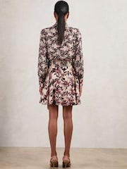 Reiss Burgundy/Cream Lora Printed Tie-Waist Flippy Mini Dress - Image 6 of 7