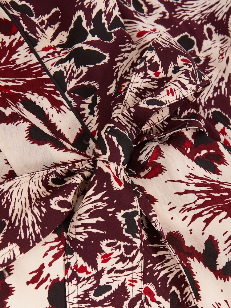 Reiss Burgundy/Cream Lora Printed Tie-Waist Flippy Mini Dress - Image 7 of 7