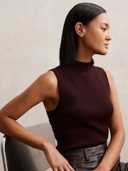 Reiss Burgundy Milan High Neck Sleeveless Top - Image 1 of 7