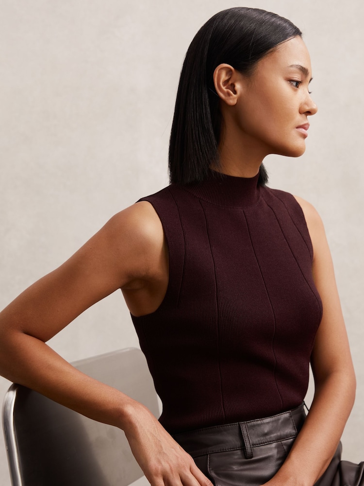 Reiss Burgundy Milan High Neck Sleeveless Top - Image 1 of 7