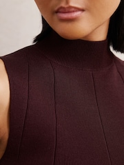 Reiss Burgundy Milan High Neck Sleeveless Top - Image 4 of 7