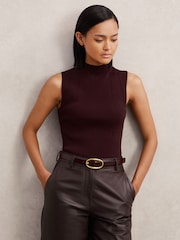 Reiss Burgundy Milan High Neck Sleeveless Top - Image 5 of 7