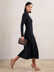 Reiss Navy/Black Zaya Petite Knitted Contrast-Panel Midi Dress - Image 3 of 7