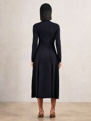 Reiss Navy/Black Zaya Petite Knitted Contrast-Panel Midi Dress - Image 5 of 7