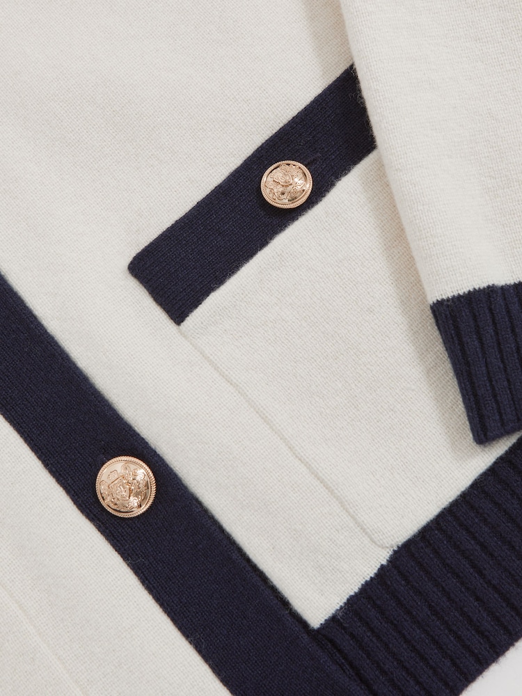 Reiss Cream/Navy Olive Wool-Cashmere Crew-Neck Cardigan - Image 6 of 6 Reiss Cream/Navy Olive Wool-Cashmere Crew-Neck Cardigan - Image 6 of 6