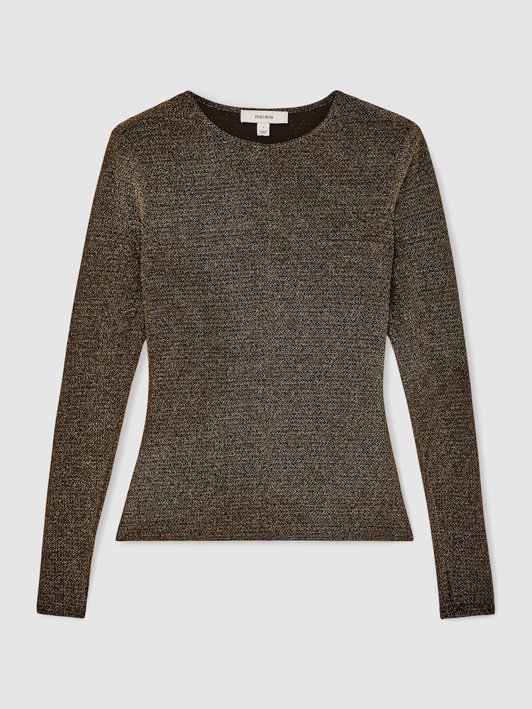 Reiss Gold Saraphina Metallic-Knit Long-Sleeve Top - Image 2 of 6 Reiss Gold Saraphina Metallic-Knit Long-Sleeve Top - Image 2 of 6