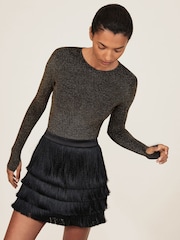 Reiss Gold Saraphina Metallic-Knit Long-Sleeve Top - Image 4 of 5