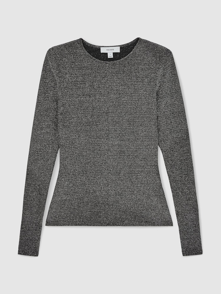 Reiss Silver Saraphina Metallic-Knit Long-Sleeve Top - Image 2 of 6