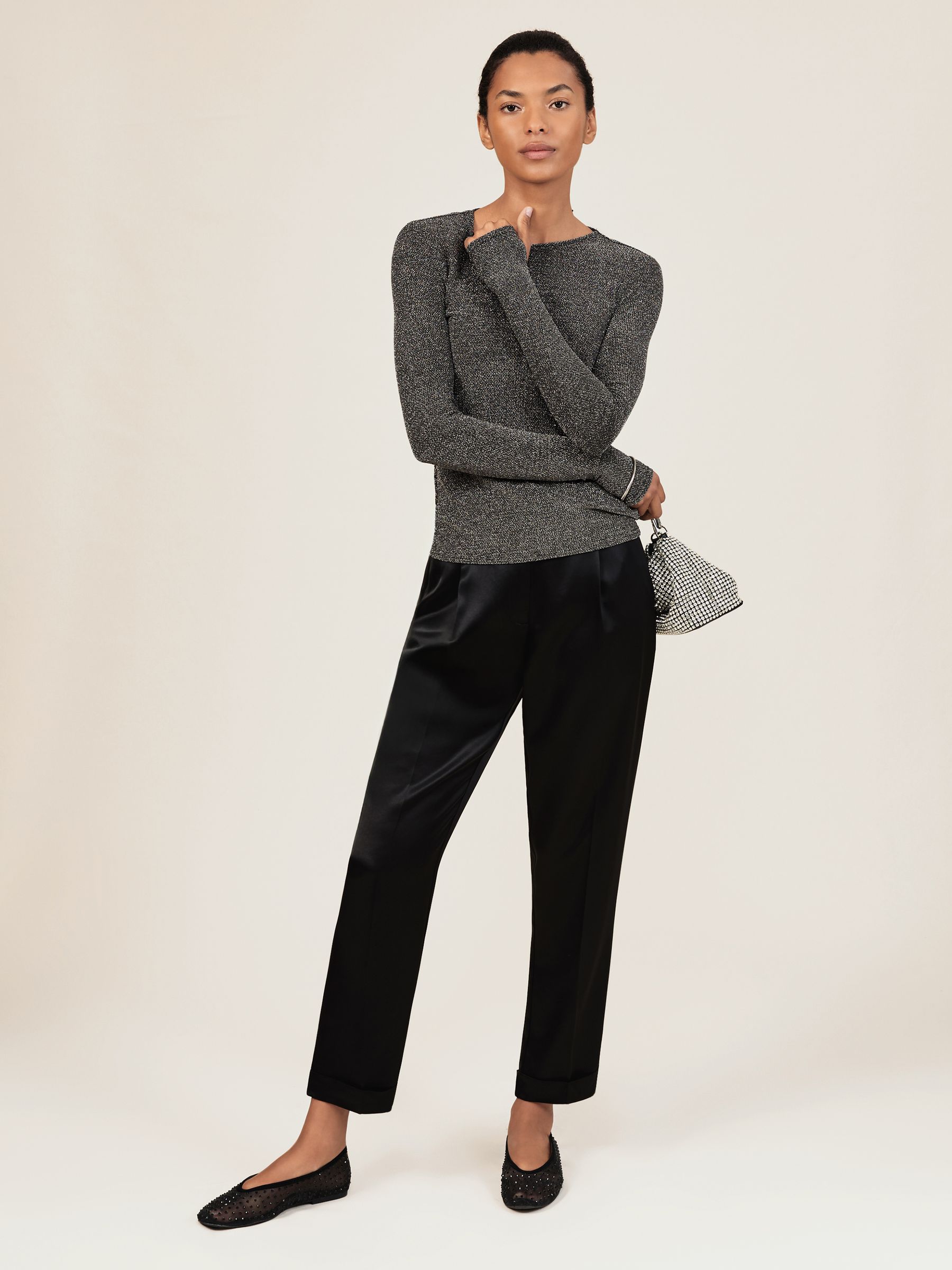 Buy Reiss Silver Saraphina Metallic-Knit Long-Sleeve Top from Next USA