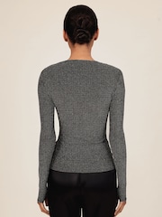 Reiss Silver Saraphina Metallic-Knit Long-Sleeve Top - Image 5 of 6