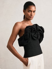 Reiss Black Sabrina Sculptural Strapless Top - Image 1 of 7