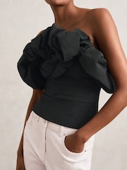 Reiss Black Sabrina Sculptural Strapless Top - Image 4 of 7