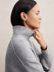 Reiss Grey Harri Wool Zip-Detail Funnel-Neck Jumper - Image 2 of 9