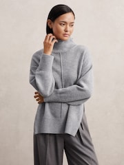 Reiss Grey Harri Wool Zip-Detail Funnel-Neck Jumper - Image 4 of 9